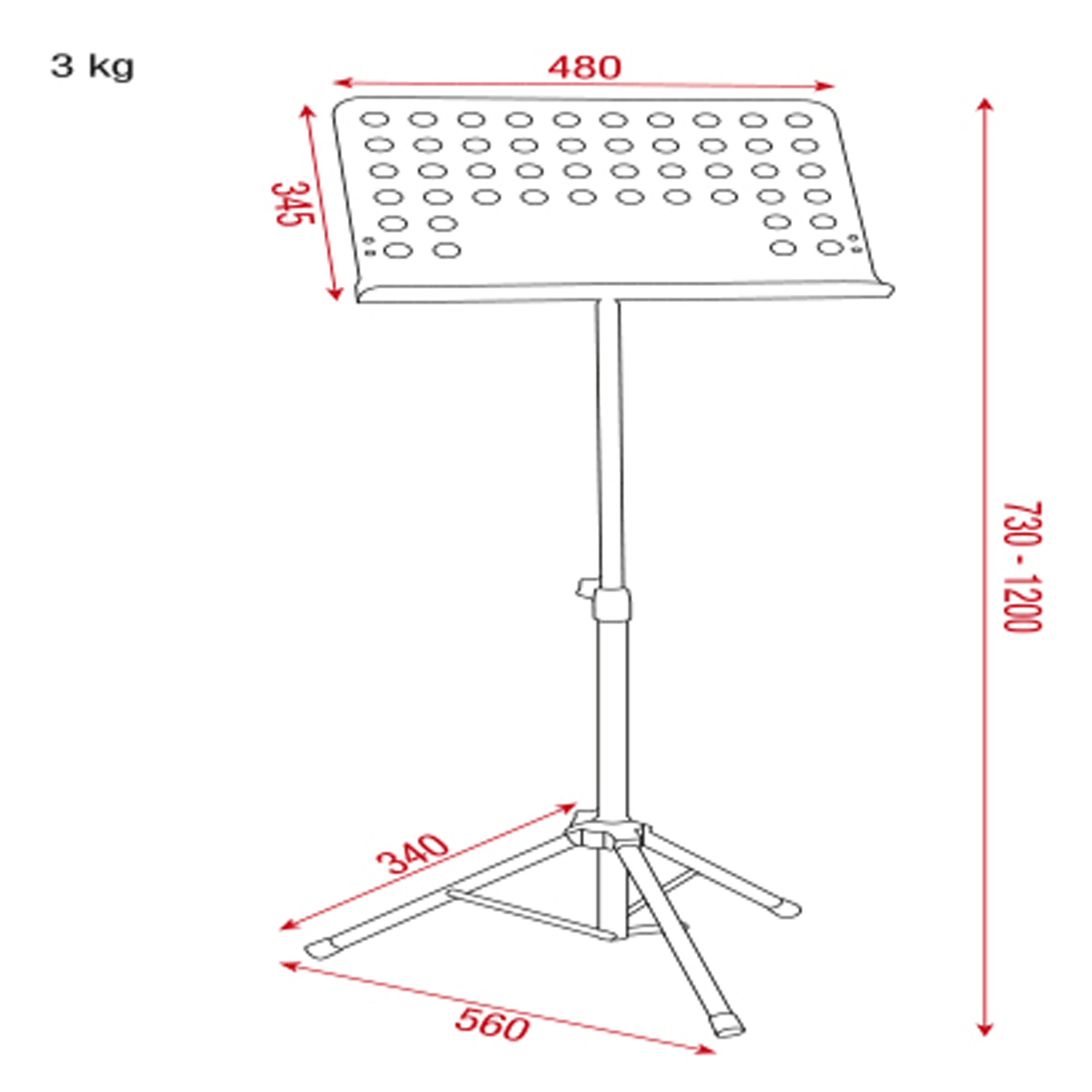 SHOWGEAR Music Stand - Pro Steel - 730-1200 mm Stahl - 730-1200 mm