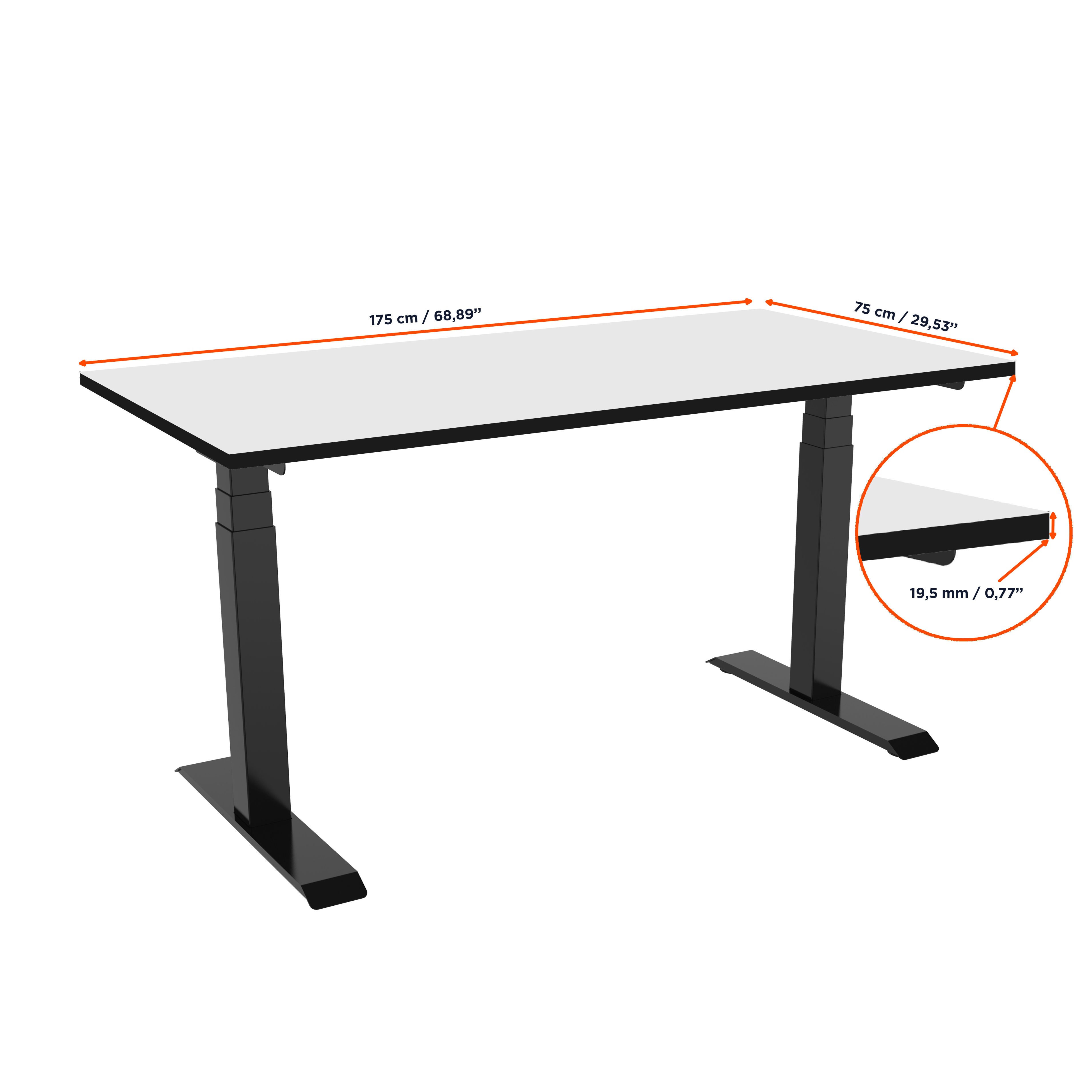 celexon elektrisch höhenverstellbarer Schreibtisch Professional eAdjust-58123 - schwarz, inkl. HPL Tischplatte 175 x 75 cm