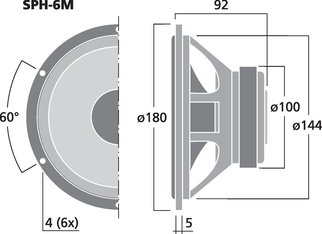 MONACOR SPH-6M Hi-Fi-Tieftöner, 60 W, 8 Ω
