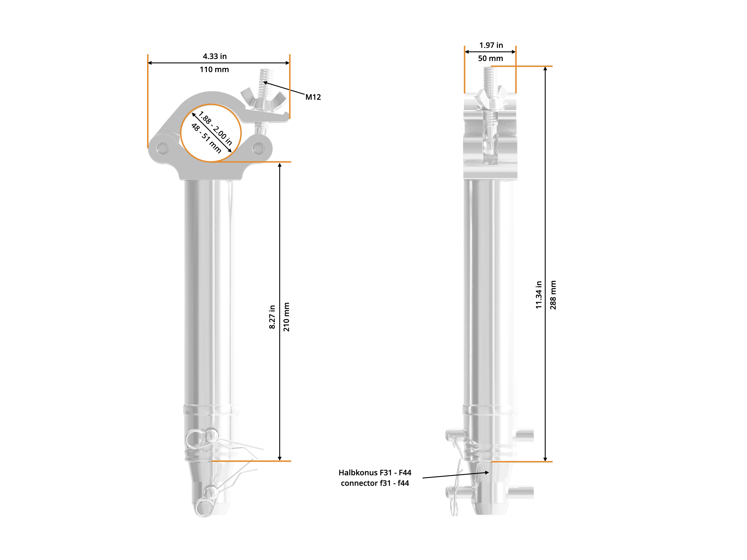 Half Coupler Spacer 48-51/50/500kg 210mm