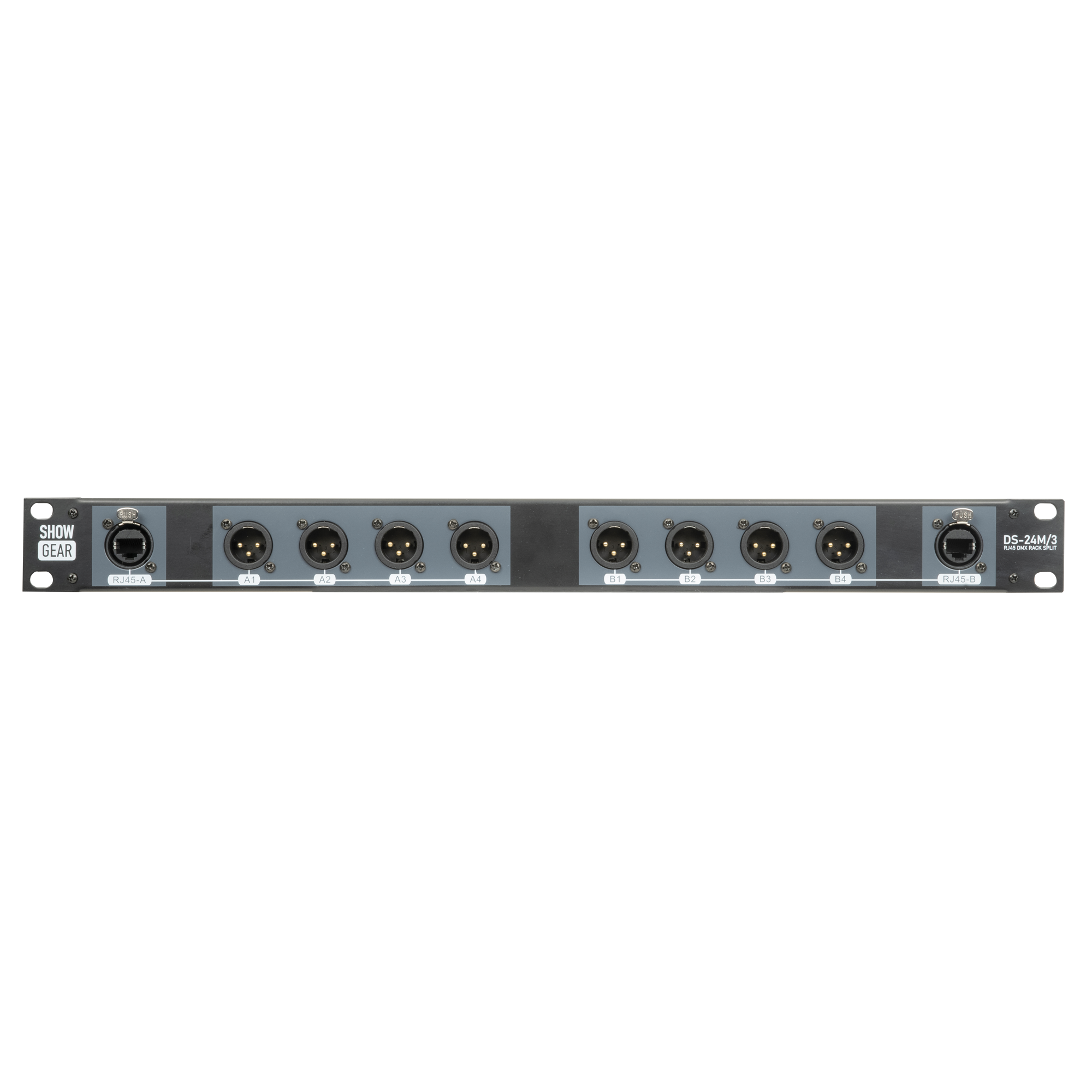 SHOWGEAR DS-24M/3 DMX Rack Split 8x 3-pin male XLR to 2x female RJ45 converter (4 universes per CAT cable) 8x 3-pin male XLR auf 2x female RJ45 Konverter (4 Universen pro CAT Kabel) SHOWGEAR DS-24M/3 DMX Rack Split 8x 3-pin male XLR to 2x female RJ45 converter (4 universes per CAT cable) 8x 3-pin male XLR auf 2x female RJ45 Konverter (4 Universen pro CAT Kabel)