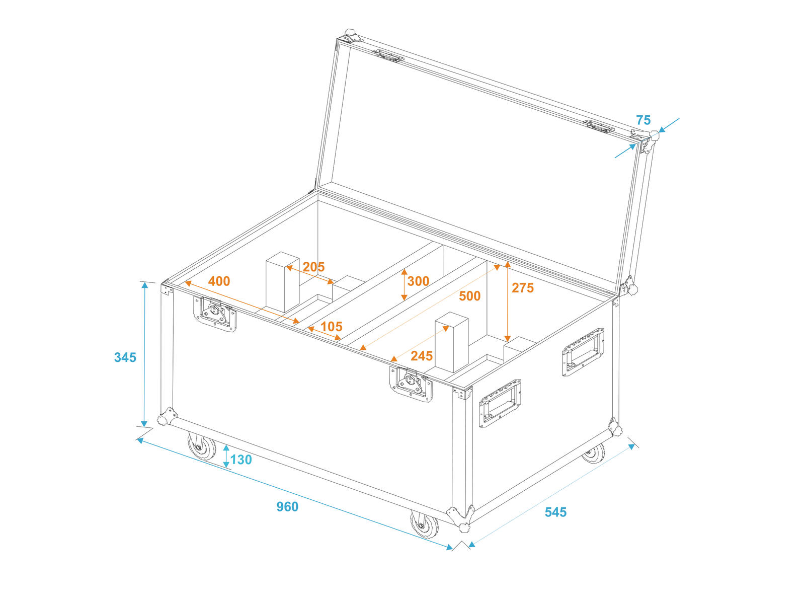 ROADINGER Flightcase 2x THA-250F mit Rollen
