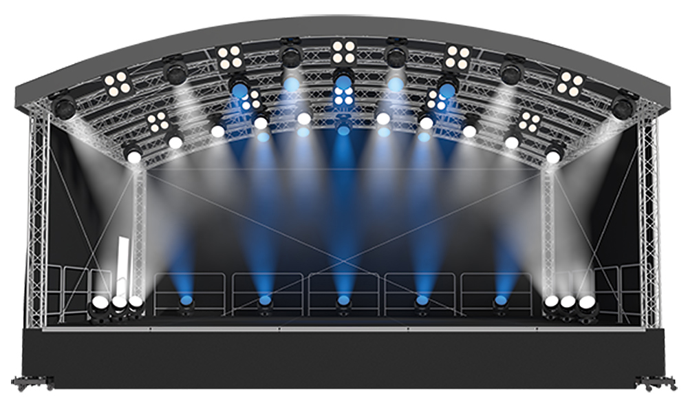 Naxpro-Truss Rundbogendach-Bühne AR08 - 8,00 x 6,00/6,60 x 4,88 m (BxLxH)