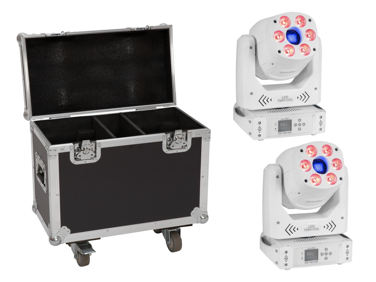 EUROLITE Set 2x LED TMH-H90 Hybrid Moving-Head Spot/Wash COB ws + Case EUROLITE Set 2x LED TMH-H90 Hybrid Moving-Head Spot/Wash COB ws + Case