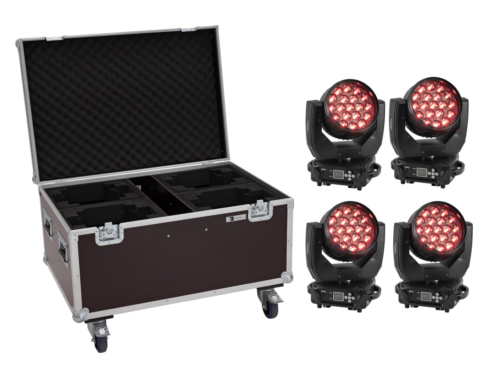 EUROLITE Set 4x LED TMH-X4 Moving-Head Wash Zoom + EU Case mit Rollen