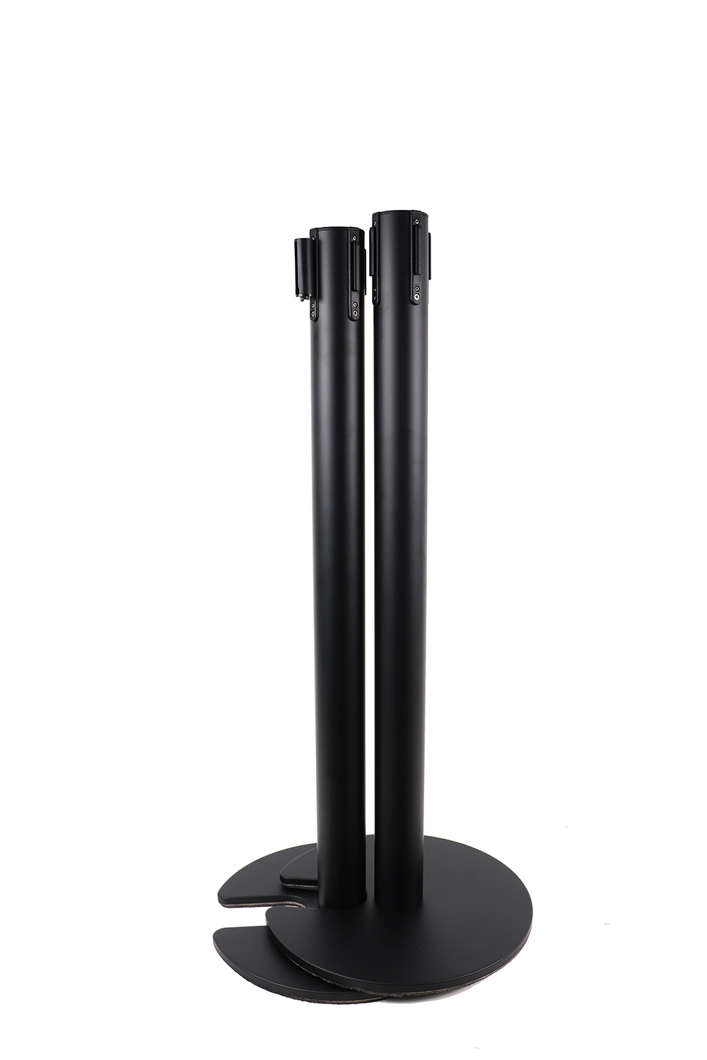 Absperrpfosten schwarz stapelbar mit 2m Gurtband schwarz - Set of 2