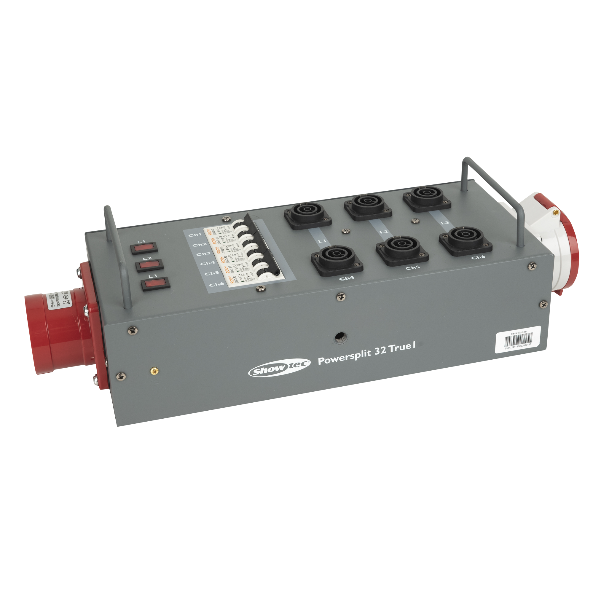 SHOWGEAR Power Split 32 True CEE 32 A 6x Power Pro True - 1x CEE 32 A 5P Powersplit mit Sicherung - CEE zu ProPower True1