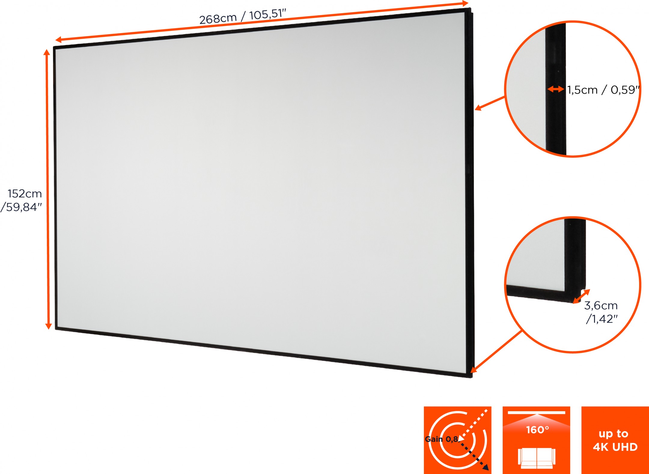 celexon HomeCinema Hochkontrastleinwand Frame 265 x 149 cm, 120" - Dynamic Slate ALR