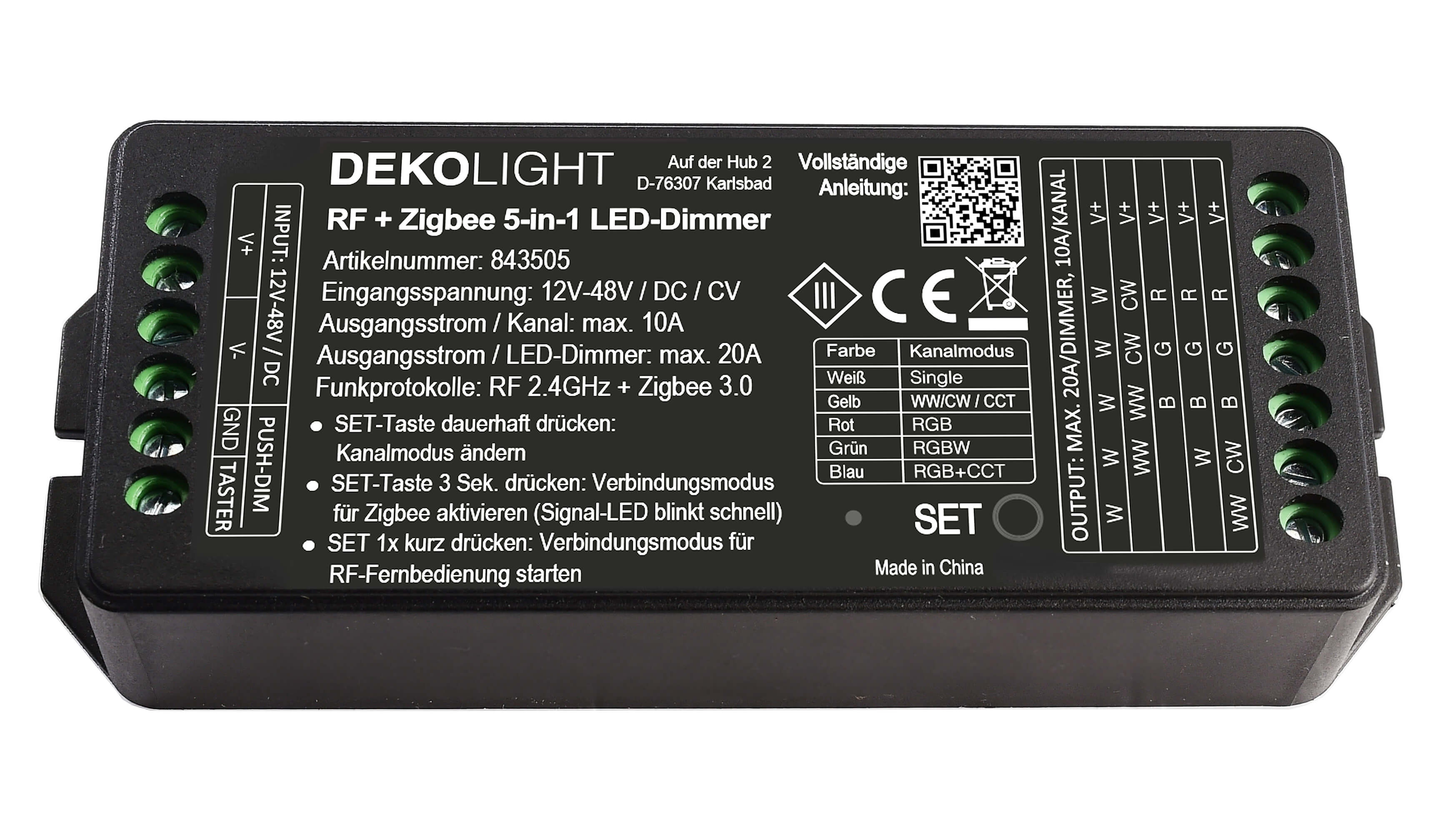 RF-smart, LED-Dimmer 5-in1, 5 Kanal, 12-48V, 20A, IP20 RF-smart, LED-Dimmer 5-in1, 5 Kanal, 12-48V, 20A, IP20