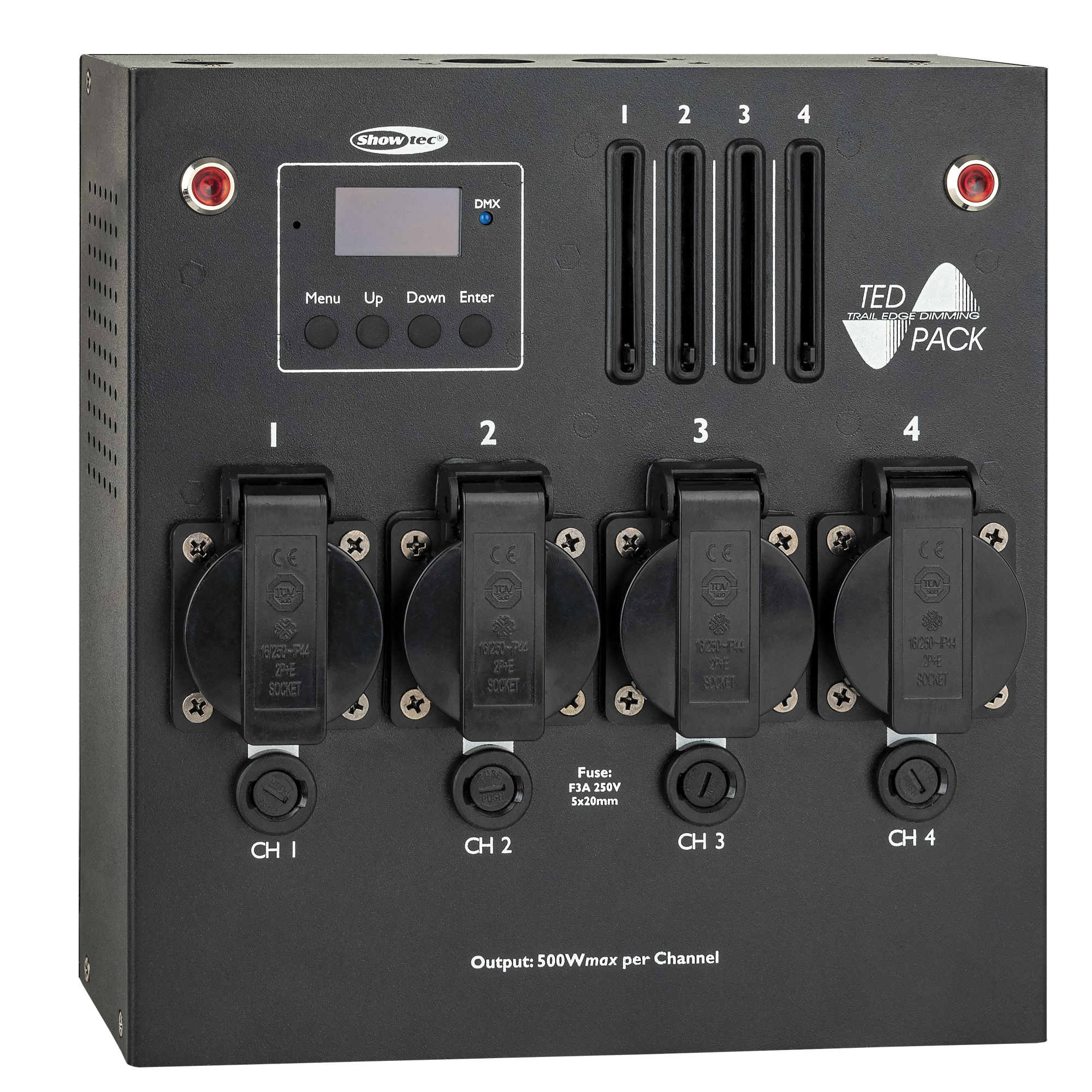 SHOWTEC TED Pack LC BS13 4-Channel Dimmer Pack with local control - UK outputs 4-Kanal Dimmerpack mit lokaler Steuerung - UK-Ausgangen SHOWTEC TED Pack LC BS13 4-Channel Dimmer Pack with local control - UK outputs 4-Kanal Dimmerpack mit lokaler Steuerung - UK-Ausgangen