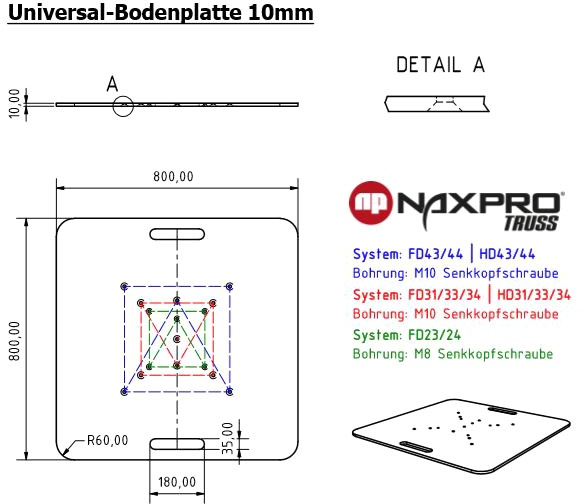 Naxpro-Truss Multi Base Stahl verz. 800x800x10mm für FD21-HD44
