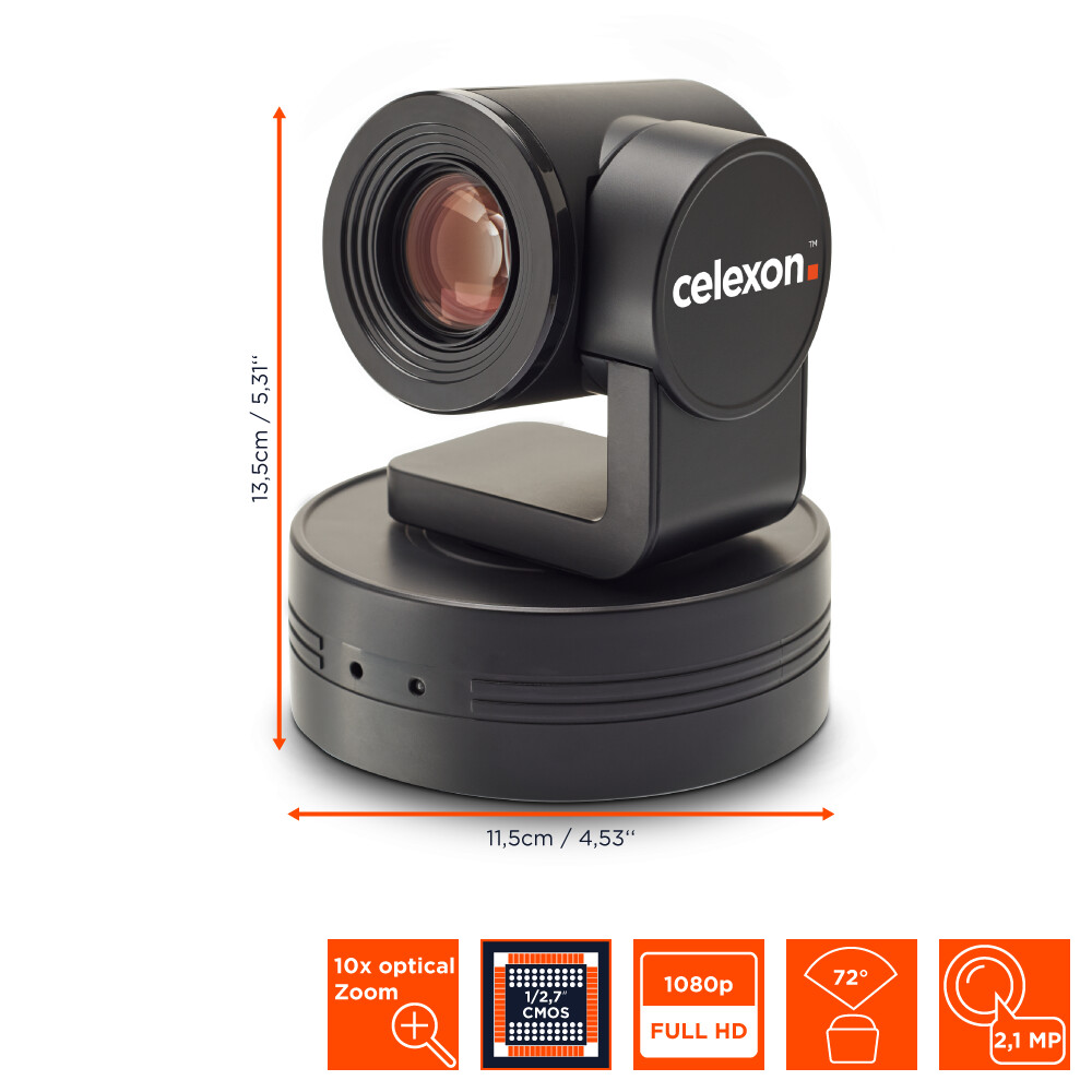 celexon VK1080 PTZ Kamera mit 1920 x 1080 Full HD, 2,1 MP, 30 fps & 72° für kleine bis mittelgroße Räume