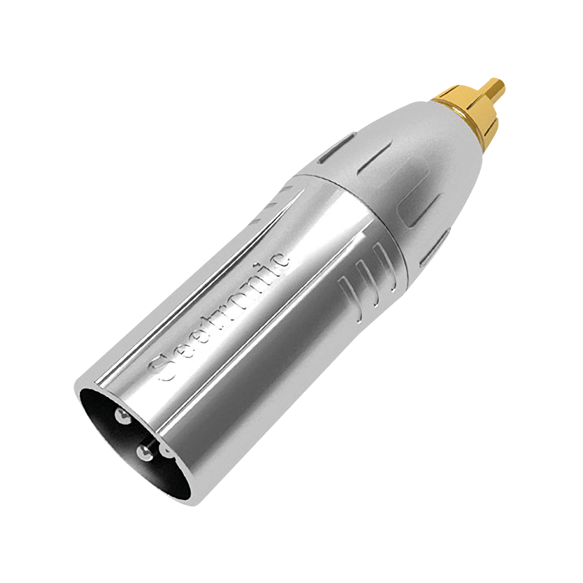 SEETRONIC XLR 3P male to RCA male Gold contacts – silver housing Goldkontakte - silberfarbenes Gehäuse