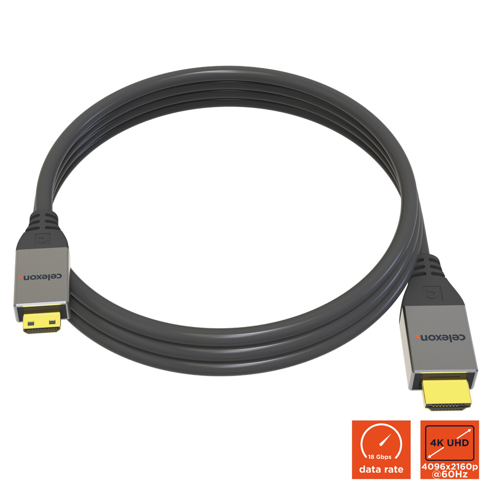 celexon HDMI auf Mini HDMI Kabel mit Ethernet - 2.0a/b 4K 3,0m - Professional Line