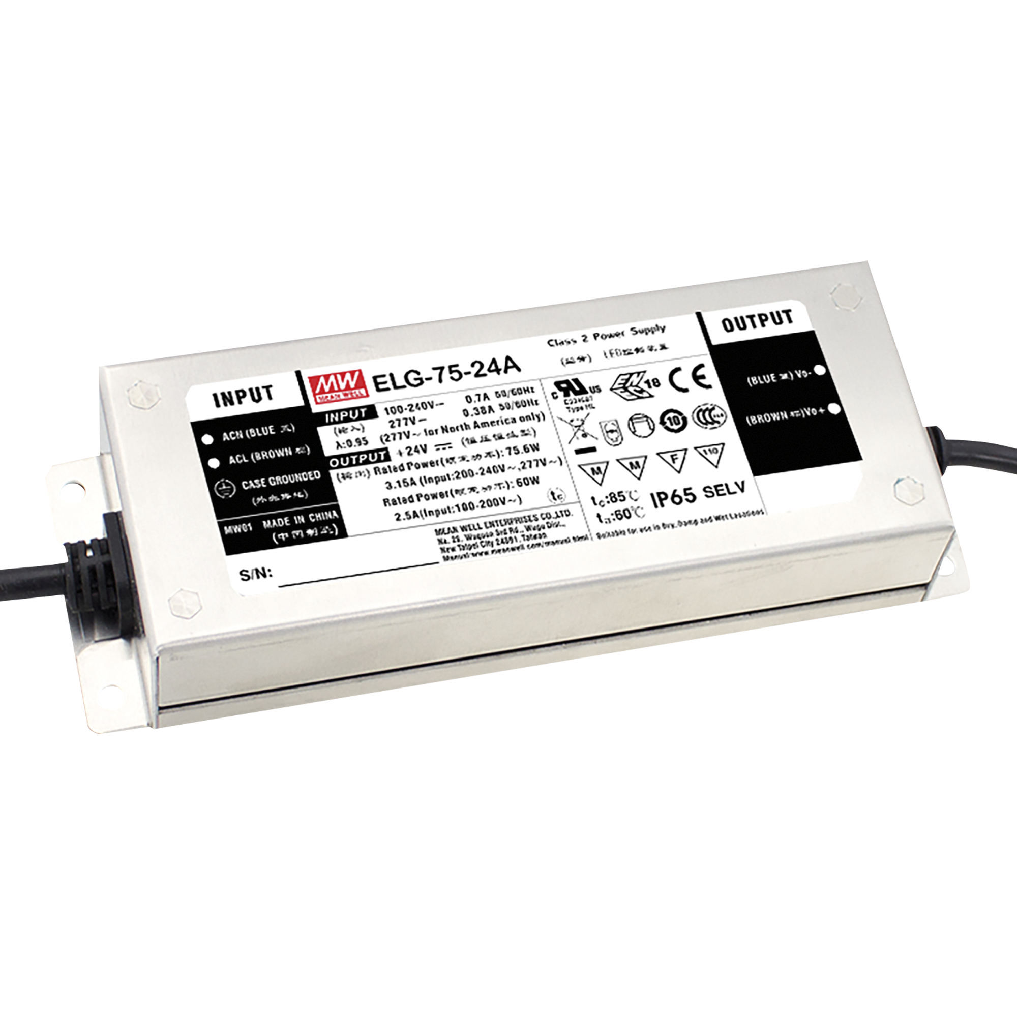 MEANWELL LED Power Supply IP67 75 W/24 V Dali Meanwell ELG-75-V-24DA 3Y
