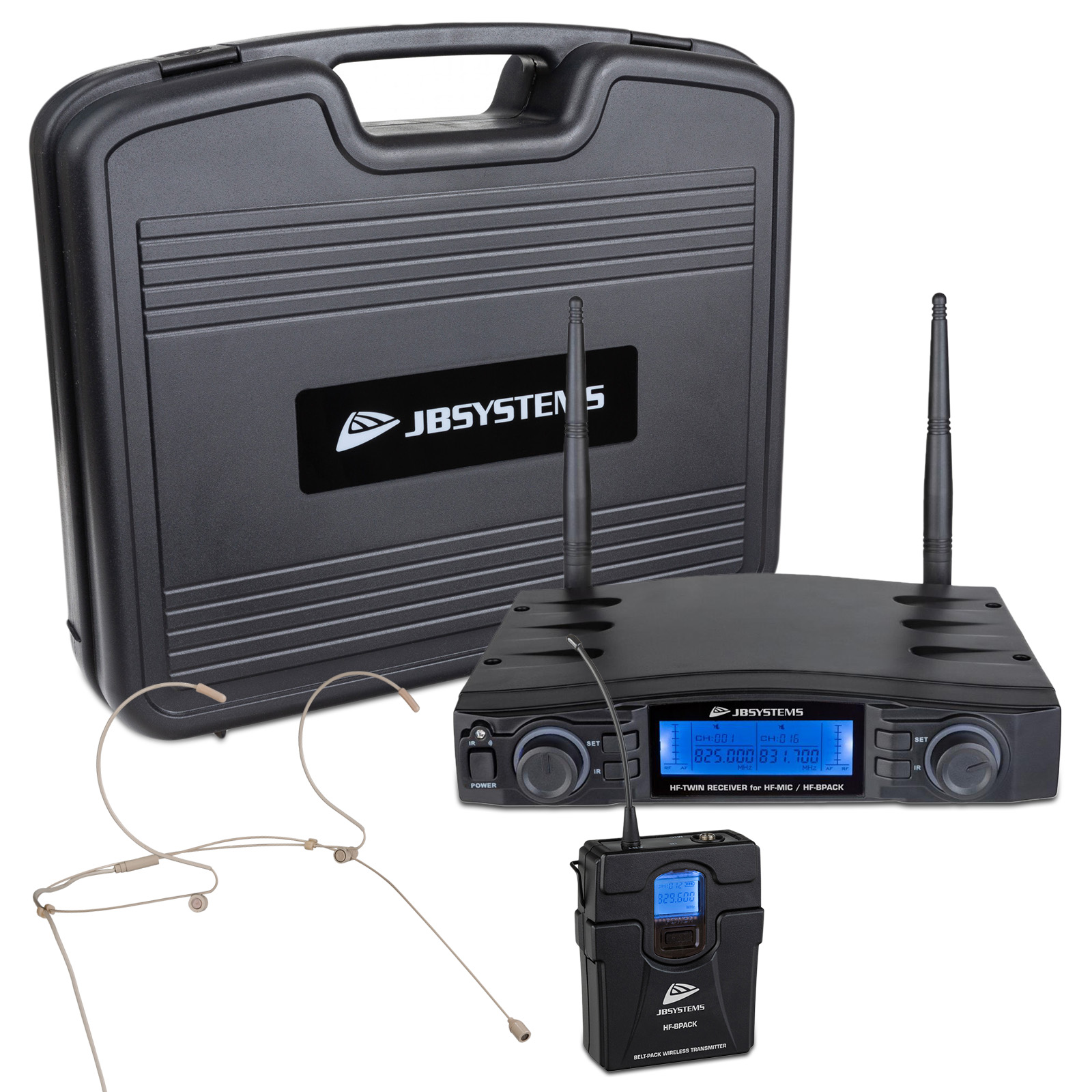JB Systems HF-TWIN RECEIVER SET SKIN Funkmikrofon Set mit Taschensender, Headset und Lavalier-Mikrofon