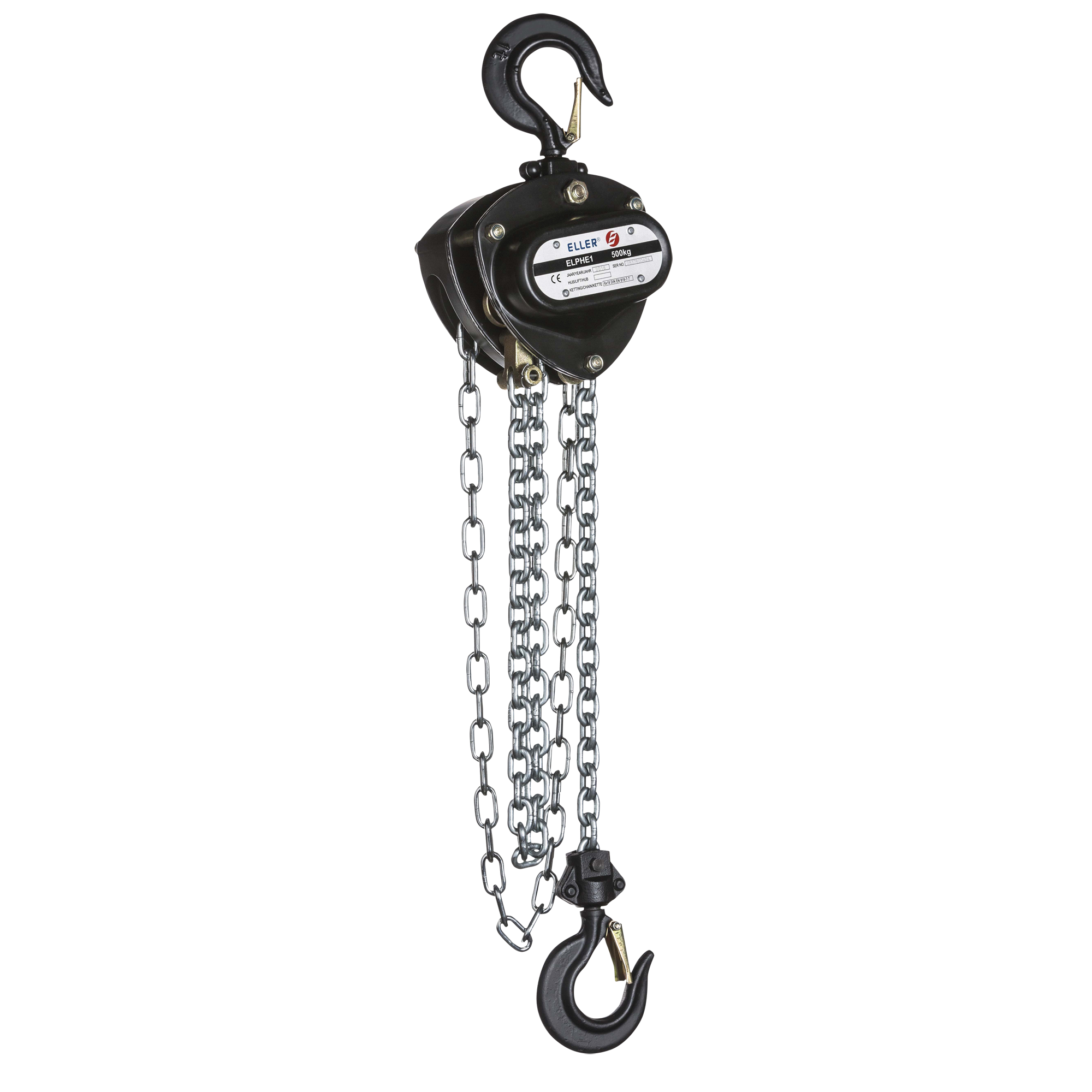 ELLER PHE1 Manual Chain Hoist 500 kg Lifting height 12 m - No overload protection Hubhöhe 12 m - Keine Überladungssicherung ELLER PHE1 Manual Chain Hoist 500 kg Lifting height 12 m - No overload protection Hubhöhe 12 m - Keine Überladungssicherung