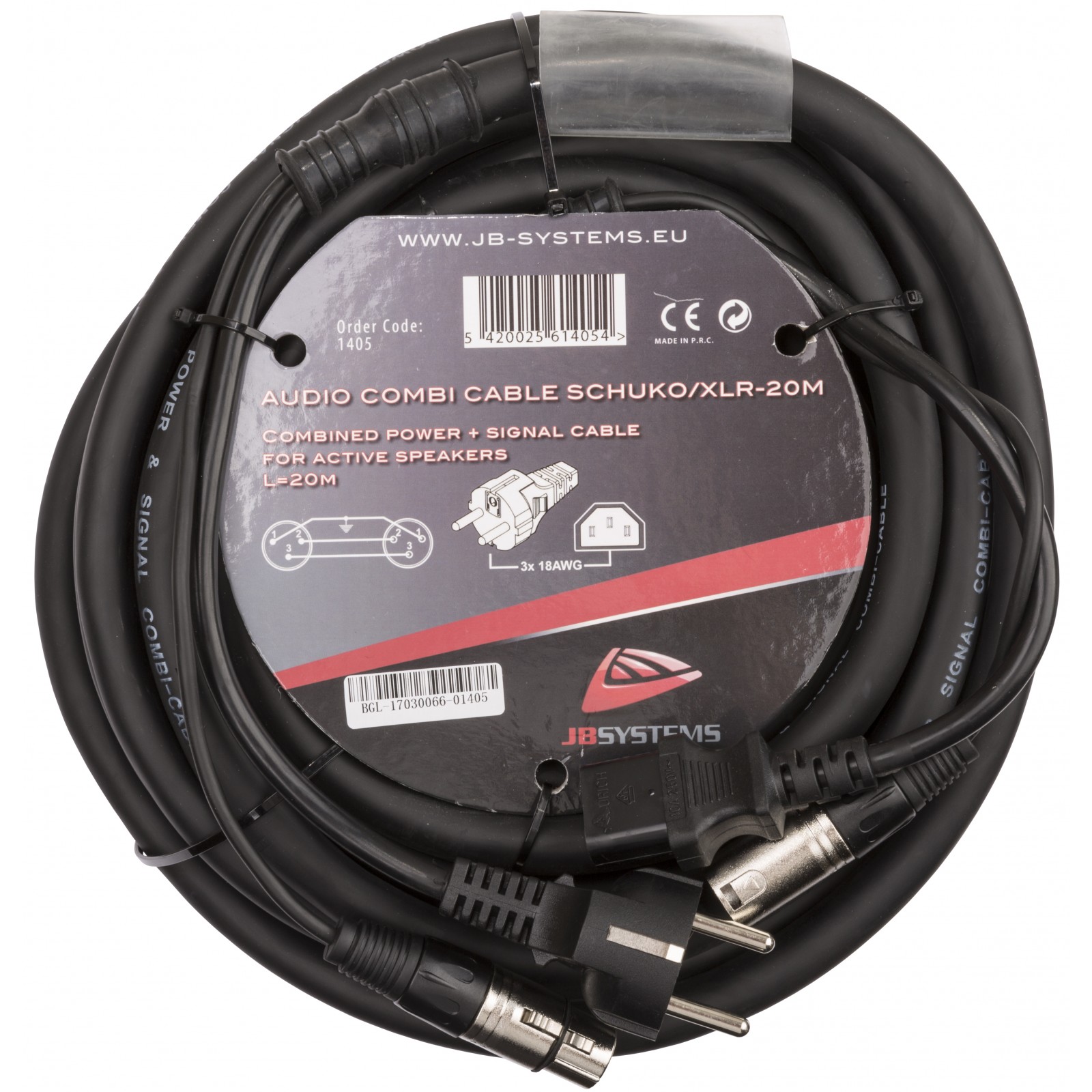 JB Systems Audio Combi Cable SCHUKO/XLR-20M Audio/Strom Hybrid Kabel