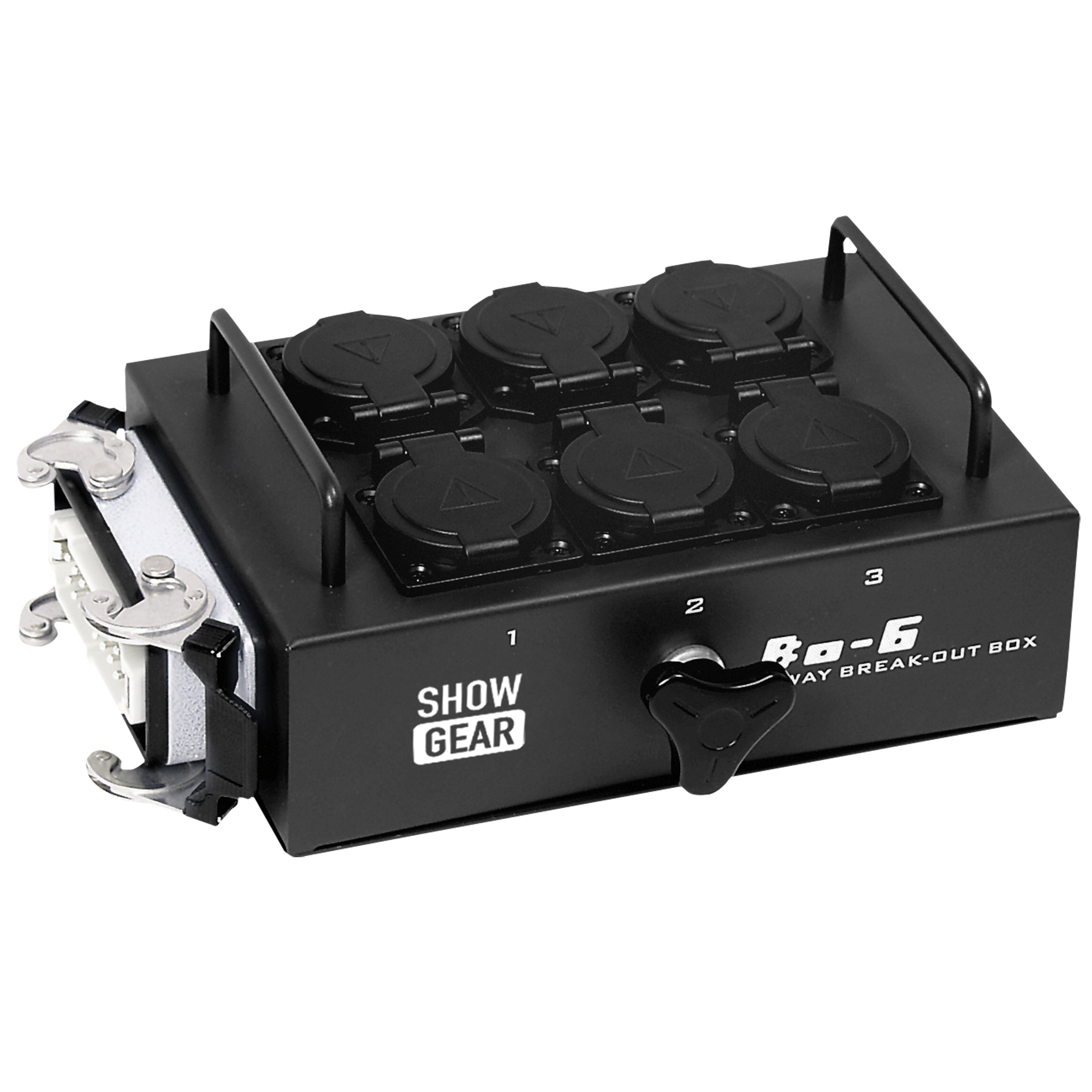 SHOWGEAR BO-6-S1 6 Schuko's and 1 x 16-pin connector 6 Schuko- und 1x 16-Pin-Anschluss SHOWGEAR BO-6-S1 6 Schuko's and 1 x 16-pin connector 6 Schuko- und 1x 16-Pin-Anschluss