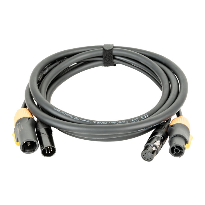 DAP FP23 Hybrid Cable - Power Pro True & 5-pin XLR - DMX / Power 6 m, schwarze Ummantelung