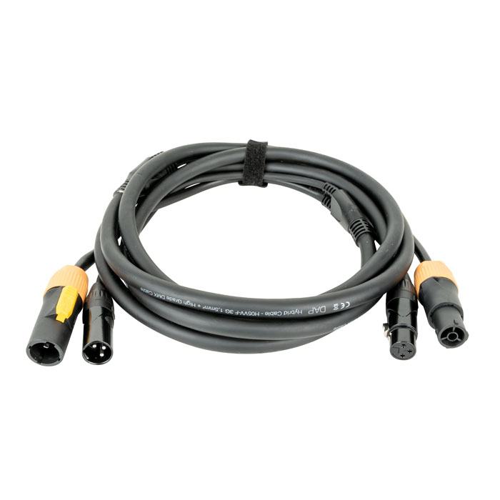 DAP FP22 Hybrid Cable - Power Pro True & 3-pin XLR - DMX / Power 1,5 m, schwarze Ummantelung