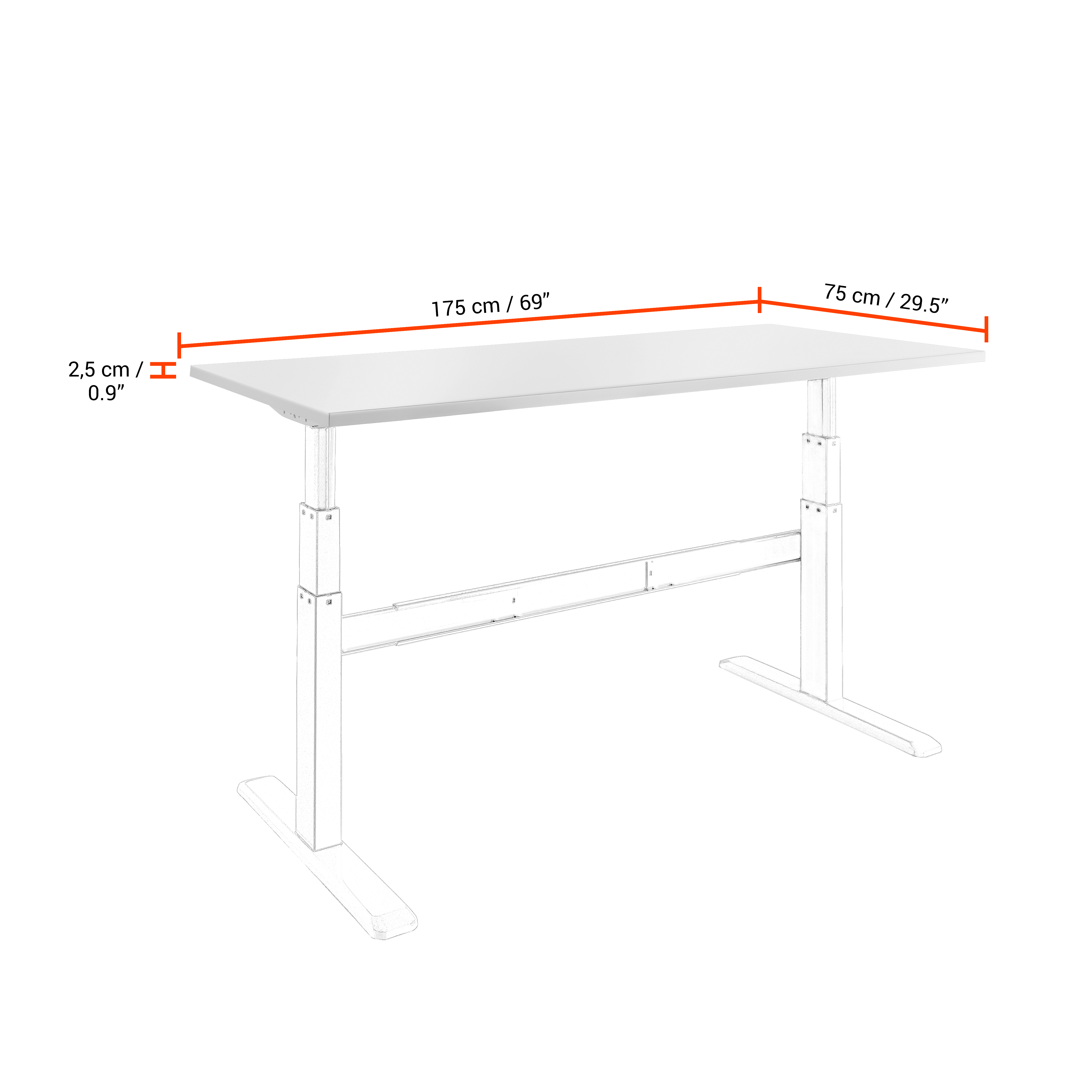 celexon Tischplatte 175 x 75cm für Adjust- Schreibtisch, weiß