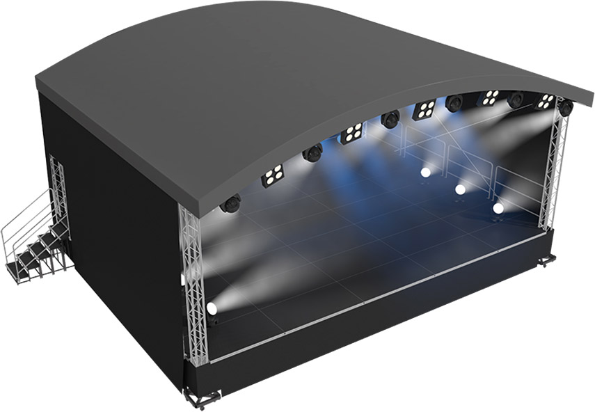 Naxpro-Truss Rundbogendach-Bühne AR08 - 8,00 x 6,00/6,60 x 4,88 m (BxLxH)